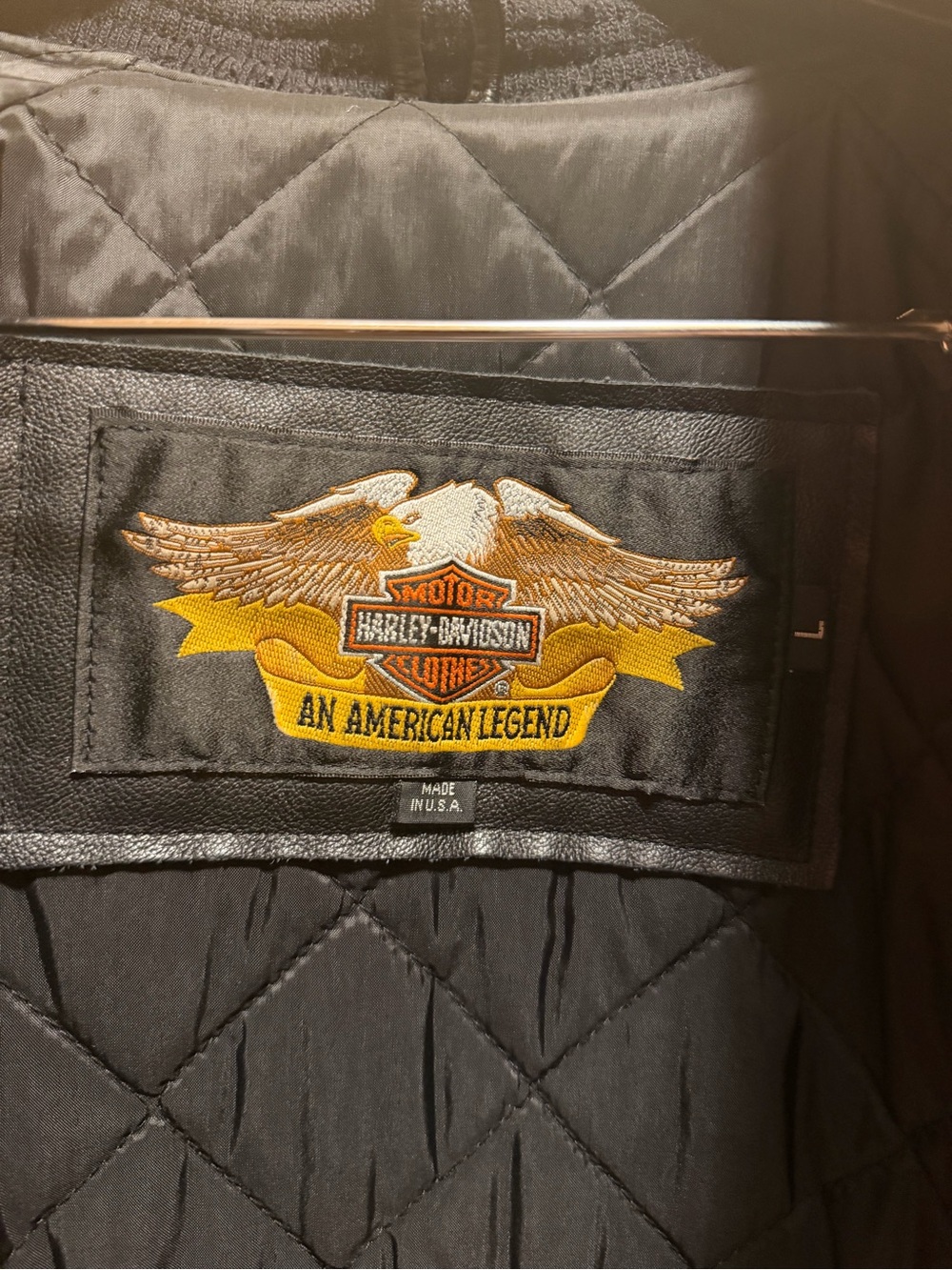 Authentic Harley Davidson Motorcycle Logo Leather Jacket Black Brown Size L - Picture 15 of 16